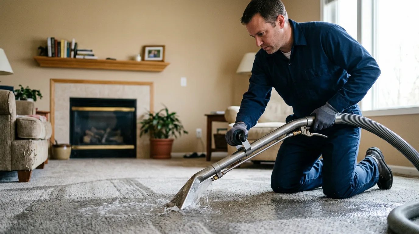 Water damage restoration technician working near Alexandria, KY
